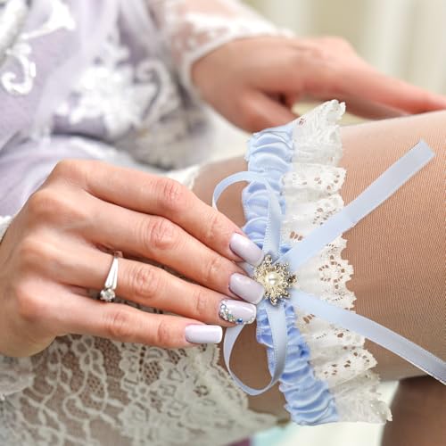 2 Pcs Blue Wedding Garters for Bride Something Blue Gift Lace Garter Belt Set for Bride Women4