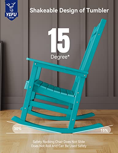 Yefu Outdoor Rocking Chair, Poly Lumber Patio Rocker Chair With High Back, Poly Rocking Chair Look Like Real Wood, Widely Used For Lawn, Porch, Backyard, Indoor And Garden,380Lb Heavy Duty(Aruba Blue) #TOP2
