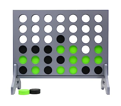 Image of Giant 4 in a Row Game for Family & Adults - Tailgating Pros Jumbo Grey Wooden Four in a Row Indoor & Outdoor Yard Game for Family Party Fun, Portable Activities for Patio, Backyard, and Camping