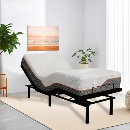 Twin XL Adjustable Bed Frame, Adjustable Bed Base with Massage, Zero Gravity Electric Bed with Wireless Remote, Head and Foot Incline, Easy Assembly, Black