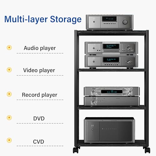 Support de tourne-disque portable sur roulettes multifonction pour vinyles CD DVD – Solution de rangement parfaite pour les systèmes de divertissement à domicile