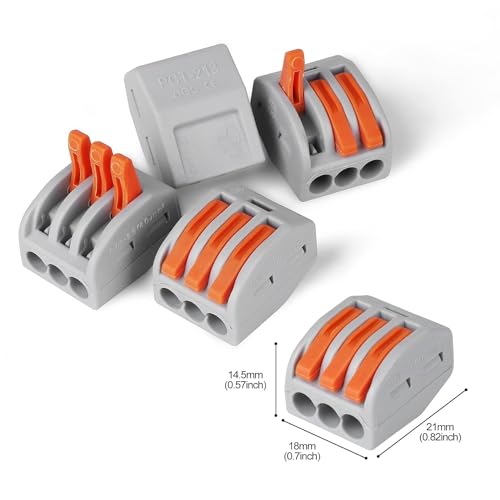 Image of ROBOWAY 5Pcs PCT-213 Wire Connector, 3 Pole Spring Lock Lever Terminal Block for Cable Connection, Quick Splicing Connector for 0.08-2.5mm Wires, Compact Durable Easy Wiring Terminal (Pack of 5)