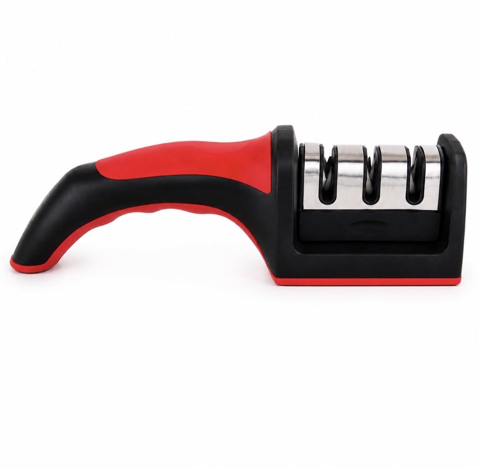 Afilador de Cuchillos Profesional 3 Etapas con Tungsteno y Cerámica, Afilado Rápido y Seguro, Base Antideslizante, Mango Ergonómico para Cocina.