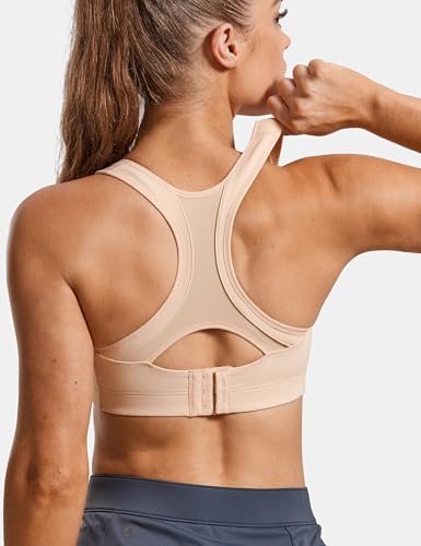 Image of SYROKAN Women's Sports Bra Front Adjustable Padded | High Impact, Racerback, Wireless, Plus Size, Full Coverage, Running Bra