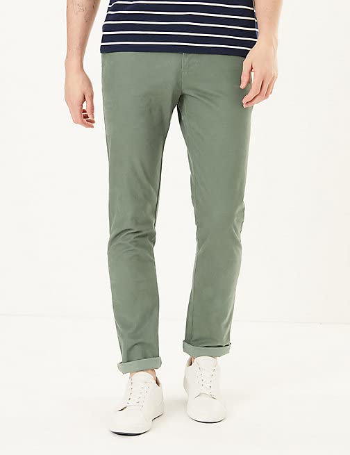 Image of Marks & Spencer Mens Solid Mid Rise Slim Fit Chinos