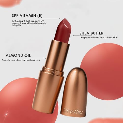 Image of One Wish Creamy Matte Lipstick - Berry Blush Shade 21 | Long Lasting | Full Coverage | High-Pigment | SPF | Enriched with Vitamin E, Almond Oil & Shea Butter | Smooth Finish | 3.8g