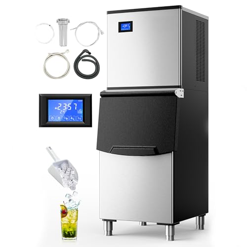 ICEVIVAL Commercial Ice Machine, 300lbs Storage Capacity, Stainless Steel, Ice Ready in 10-15 Mins, 550lbs/24H, Self-Cleaning, Commercial Ice Maker Machine for Use in Bars, Cafes, Restaurants