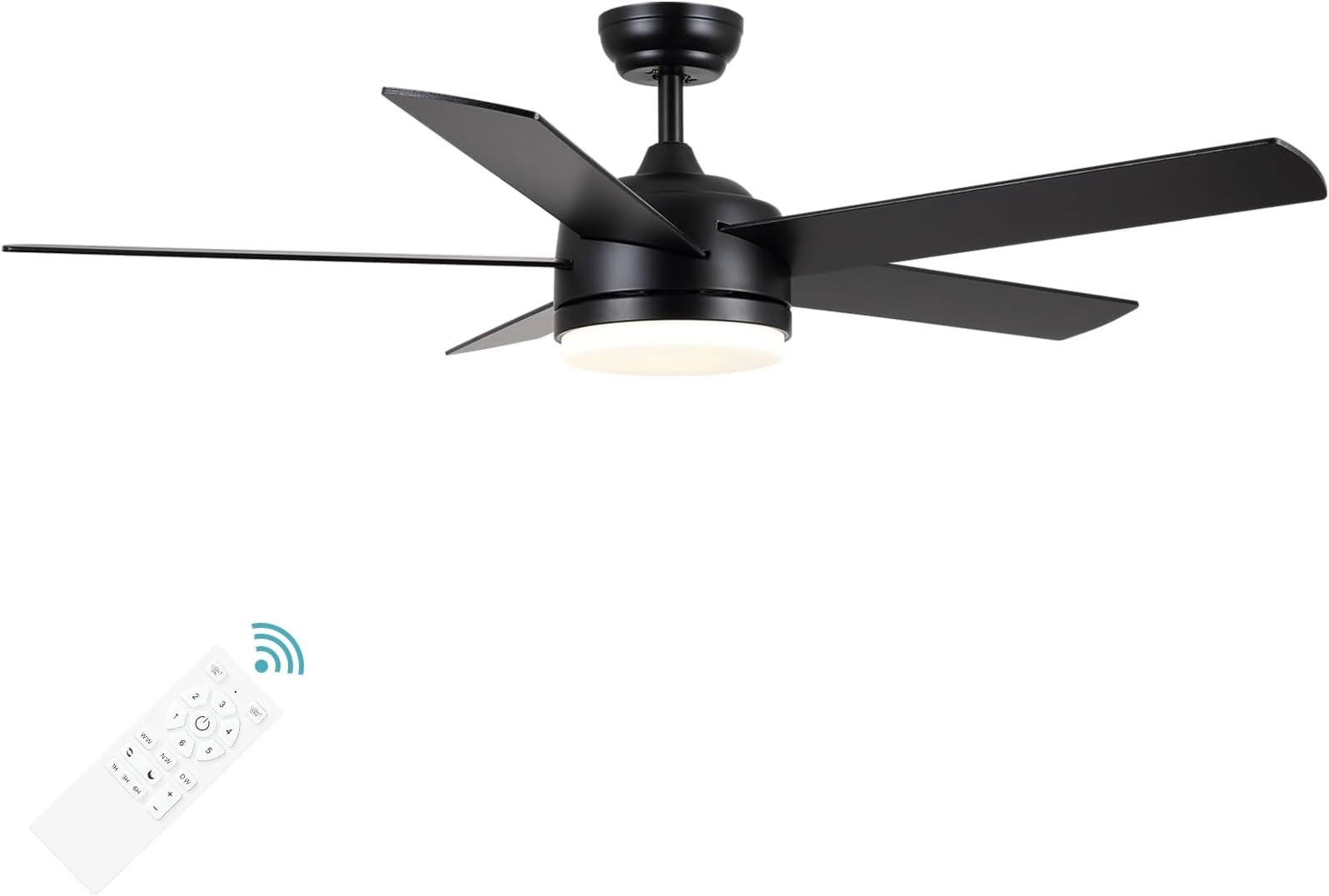YUHAO 52 Inch Black Ceiling Fan with Light and Remote Control.Noiseless,Dimmable,3CCT,6 Speeds Reversible, DC Ceiling Fans for Indoor or Covered Outdoor Use.ETL Listed
