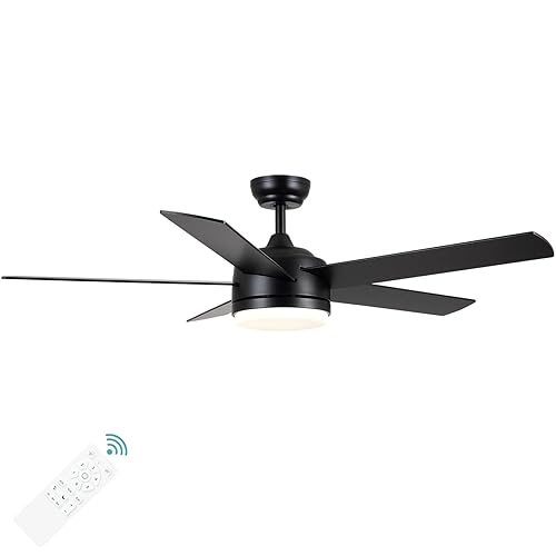 YUHAO 52 Inch Black Ceiling Fan with Light and Remote