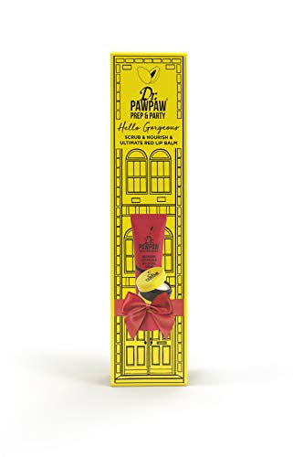 Dr.PAWPAW Prep & Party Christmas Gift Set. Includes Scrub & Nourish, Ultimate Red Tinted Lip Balm