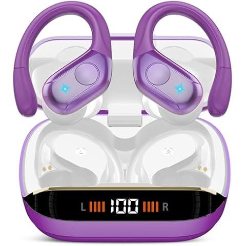 Qecnato Wireless Earbuds, Bluetooth Headphones Ear Buds, IP7 Waterproof Sports Earphones, Dark Purple Cover