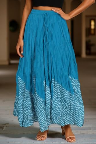 Image of Premium Long Skirt | Stylish Long Crushed Cotton & Unique Prints | Floor Length Skirt for Women | Elastic Waist Premium Maxi Skirt - Comfortable Casual Wear