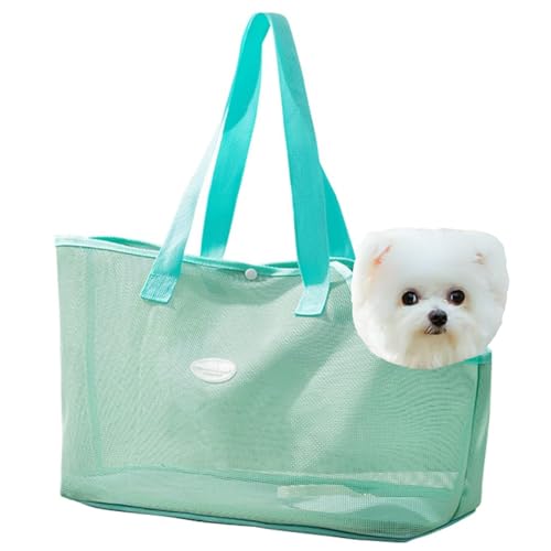 Trasportino per cani di piccola taglia e gatto, borsa estiva in rete traspirante, borsa da spiaggia per cani e animali domestici con lati morbidi pieghevole per esterni viaggi (Verde, L)