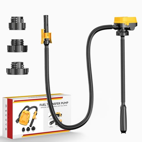 DIYtoolifz Cordless Fuel Transfer Pump with Auto-Stop, 3.2 GPM Flow Portable Fuel Pump Compatible with DeWalt 20V & Milwaukee 18V Batteries, with 51'' Hose, 3 Adapters for Diesel, Gasoline(Bare Tool)
