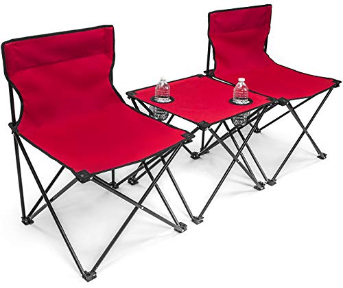 Sorbus Camp Chairs Table Set with Cup Holder Cooler, Foldable Frame, and Portable
