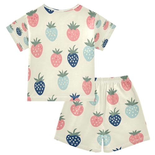 senya Short Sleeve Pajamas Sets Summer Cotton Sleepwear Blue Pink Strawberry2
