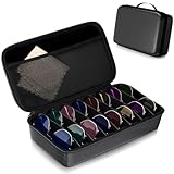 Vecxoty Black Travel Sunglasses Organizer For 8 Pairs​, EVA Hard Shell​Sunglass Case with Soft Lining & Adjustable Slot for Secure Multiple ​Sunglasses Storage, Portable Eyeglass Case for Men Women