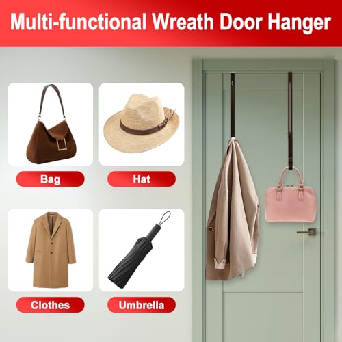 Image of 2-Pack Wreath Hooks for Front Door, 12.5-20 inch Extendable Heavy Duty Metal Over The Door Hooks (22 lbs) for Spring Decor & Coats, Slim Damage-Free Hanger for Tall & Screen Doors, Brushed Nickel