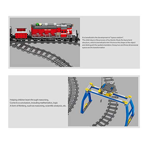 BGOOD Technik Zug mit Schienen, 1002 Klemmbausteine Ferngesteuerter City Zug Güterzug mit Motor, Wagen, Gleise und… – Bild 7