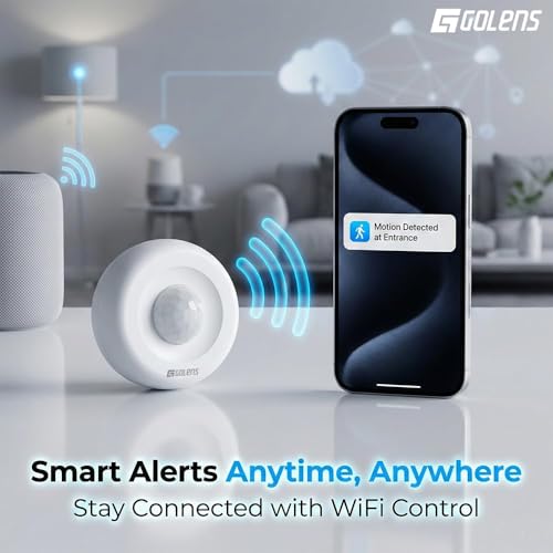 Image of Golens A7 WiFi PIR Motion Sensor for Home Security | App Control | Indoor Outdoor Motion Detector | Smart Alarm Sensor | Instant Mobile Alerts | Easy Installation