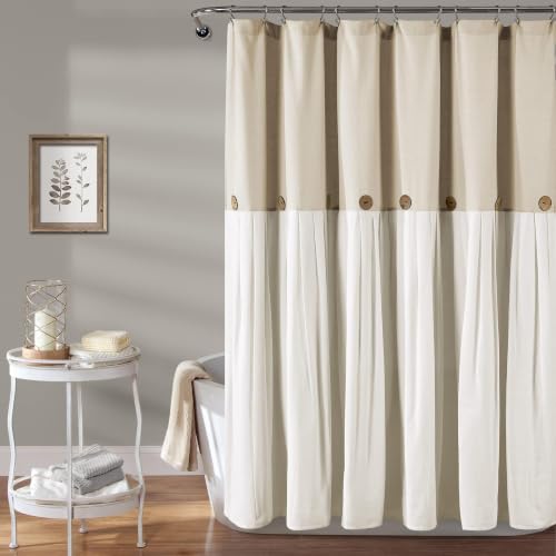 Image of Lush Decor Linen Button Shower, Linen - Neural Shower Curtain Fabric - Bathroom Curtain - Farmhouse Bathroom Decor, 72 inch W x 72 inch L (Pack of 6)