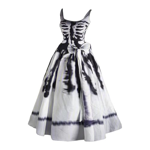 Generisch 2026 Disfraces de Halloween para Mujer Estampado Vestido acampanado Túnica sin Mangas Vestido de Cóctel Vestidos para Invitados de Boda, Blanco, L