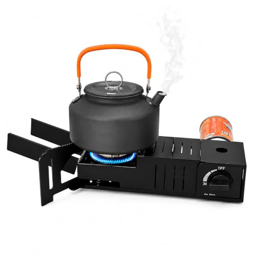 Portable Foldable Butane Camping Stove, 7,200 BTU Outdoor Gas Burner, Compact Backpacking Grill Cooker with Carry Bag & Manual, Lightweight 3.5 lb for Camping, Hiking, Fishing & Emergency Use - image 1