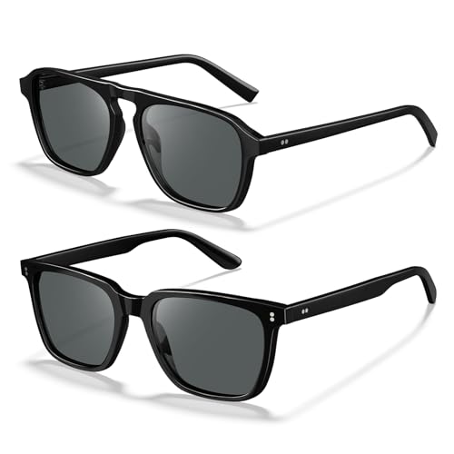 STGATN 2 Packs Polarized Sunglasses for Men Lightweight Classic Square & Square Aviator UV Protection for Driving Fishing