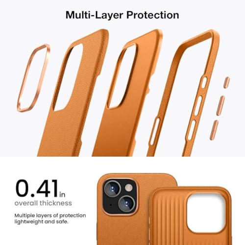 Image of MagIT Premium Skin Series Leather Case for iPhone 15 Plus (6.7-inch), Full Body Protective Case, MagSafe Compatible, Colored Aluminium Buttons (Midnight Blue)