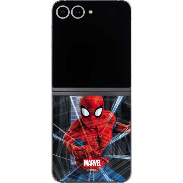Skinit Decal Phone Skin Compatible with Galaxy Z Flip6 - Officially Licensed Marvel Spiderman Web Throw Design