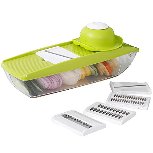 Küchenreibe, Gemüseschneider Spiralschneider Zwiebelschneider Vierkantreibe Manuelle Gemüsehobel Käsereibe Reibe mit 4 Edelstahlklingen für Käse