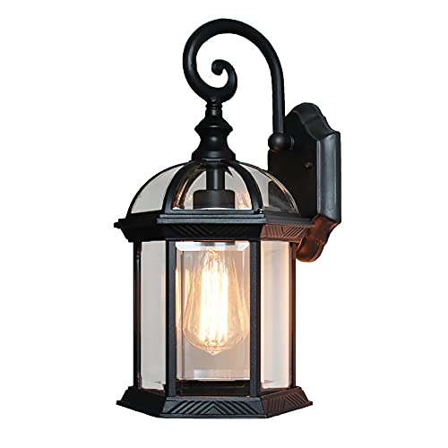 Rétro Étanche Lumière Appliques Extérieure Lampe murale Noir Fonte D'aluminium Et Verre Lanterne Murale E27 Jardin Maison Entrée Éclairage Balcon Couloirs Balcons Cour Porche Mur Luminaire