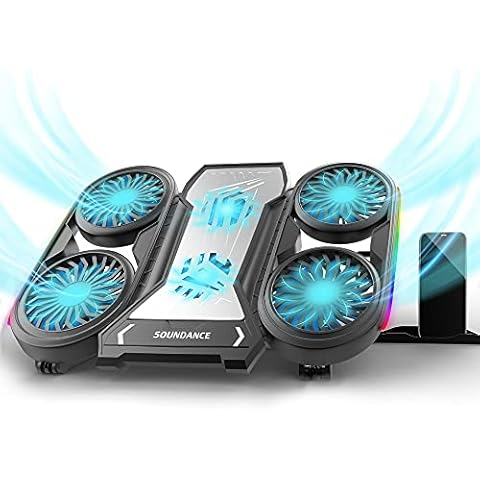 SOUNDANCE Laptop Cooling Pad, Laptop Cooler with 6 Fans Prevent Overheating, Adjustable Height with RGB Lights Phone Holder, Dual USB Ports, Low Noise, Suit for All Gaming Laptop Computer Up to 17” Cover