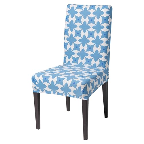 Image of House of Quirk Elastic Chair Cover Stretch Removable Washable Short Dining Chair Cover Protector Seat Slipcover (Pack of 1, Indigo Motif)