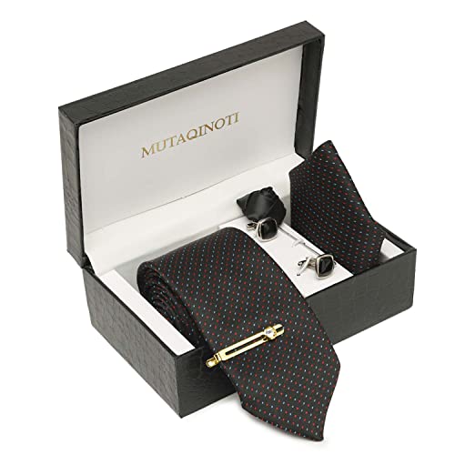 Image of MUTAQINOTI Mens Woven Premium Silk Necktie Suit Accessories Set With Pocket Square Cufflinks Brooch Golden Tie Pin (TEGP2)