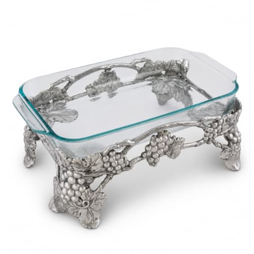 Arthur Court Elevated Grape Pyrex Holder 3qt - Sand Cast Aluminum Casserole Dish Stand - Elegant Buffet Serving - 15 Inch Long