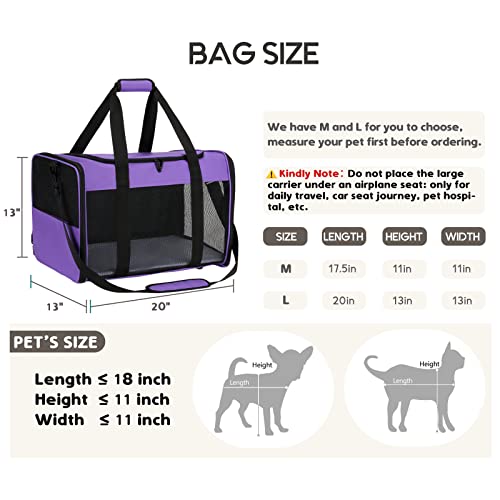 Zbrivier Cat Carrier for 2 Cats Airline Approved Pet Carrier, Large Dog Carrier for Medium Dogs up to 20 Lbs, Breathable Extra Large Cat Carrier with Lockable Zippers and Name Card(Large, Purple) - Image 6