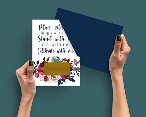 Indigo Floral Bridesmaid And Maid Of Honor Scratch Offs With Envelopes Pack Of 7 Bridal Proposal Cards For Asking Wedding Attendants To Stand With Me Rustic Set Paper Clever Party #TOP1