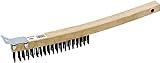 Edward Tools Wire Brush with Scraper – Heavy Duty Steel Bristles for Rust, Paint, and Grill Cleaning – Long Wood Handle – 14.25” Overall Length – Great for Metal, Masonry, and BBQ