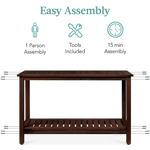 Best Choice Products 48in 2-Shelf Eucalyptus Wooden Console Table Indoor Outdoor Multifunctional Buffet Bar Storage Organizer w/Foot Sliders - Espresso