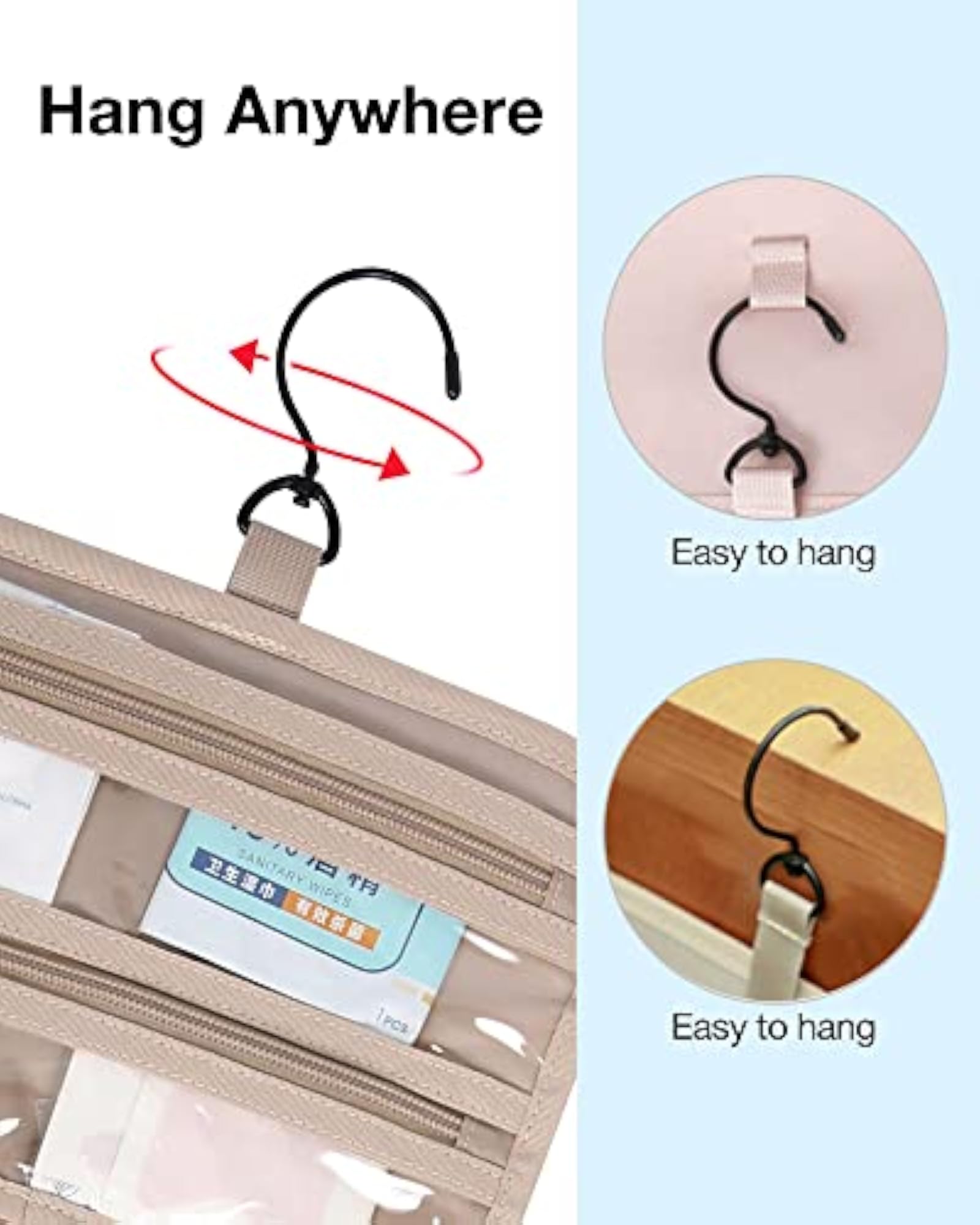 Hanging Travel Makeup Organizer with TSA Approved Cosmetic Bag