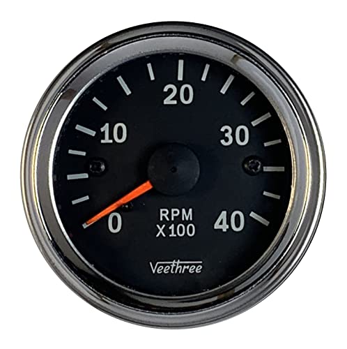 Veethree Tachometer 52mm Electronic 0 – 4000 RPM (Chrome/Black)