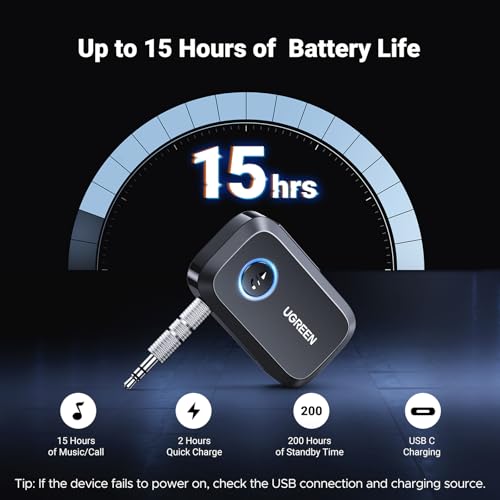 UGREEN Bluetooth 5.4 Receiver for Car AUX - Hands-Free Adapter with Noise Cancellation 90748