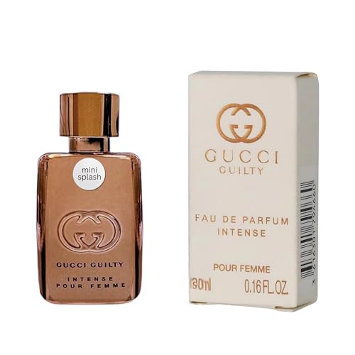 Image of Gucci Guilty Perfume For Women Eau De Parfum Intense Mini Perfume Splash 0.16 Fl Oz | 0.16 fl oz EDP mini splash dabber bottle. Travel size designer fragrance for purse, gifting, sampling, or collection.