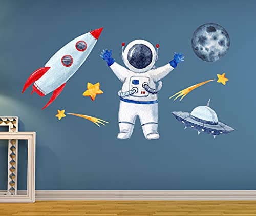 Vinilo decorativo de pared Astronauta y cohete miniatura 2