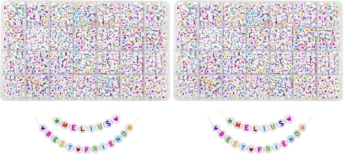 Image of Melius Acrylic Colorful Letter Beads, 1450 Pcs 4x7mm Round Alphabet Beads in 28 Grid Box for Jewelry Making, DIY Bracelets, Necklaces, Key Chains, Bracelets (4x7mm, Colorful) (Pack of 2)