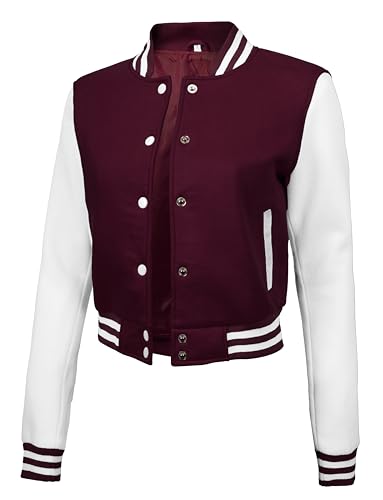 Decrum High School Crop Letterman Jacket Women - Letterman Jackets for Women Maroon Cropped Fleece Jacket Women | [40160173] Maroon And White CRP, M