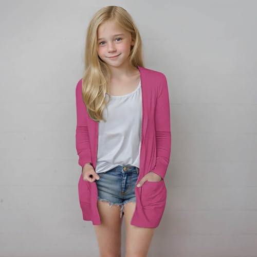 Cardigan for Girls Fall Lightweight Open Front Sweater 2025 Soft Kids Cozy Solid Color Outwear with Pockets Size 5-142