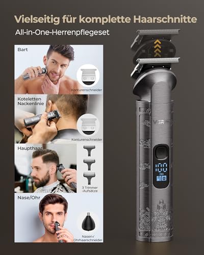 VGRPRO Haarschneidemaschine Profi &Trimmer Set, Wasserdichtes Elektrorasierer Folienrasierer, Kabellos zum Haarschneider, 4-Gang-Einstellung, LED-Batterieanzeige, Für Bart Friseur oder Heimgebrauch
