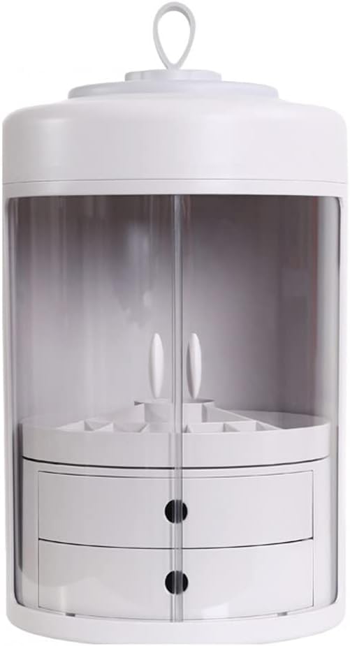 Rotating Makeup Organizer Storage Display Cases Adjustable Makeup Holder Rack Large Capacity Carousel Shelf with 2 Layers Tray for Bathroom Bedroom Vanity Dresser White (Gray)